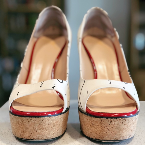Giuseppe Zanotti White Black Peep Toe Cork SZ 38 8 - Picture 3 of 8